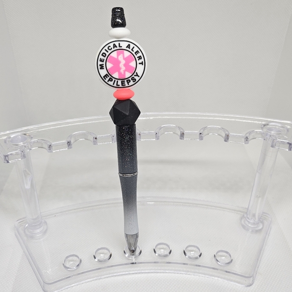 Medical Alert Epilepsy Awareness or Peanut Allergy Bling and Beaded Pen - Picture 3 of 5